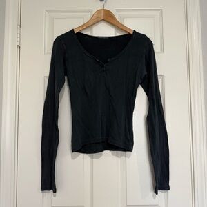 Brandy Melville Long Sleeve Henley Top Cotton Gray